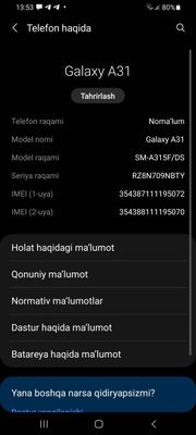 Samsung A31 64 xotira aybi oynagida daz bor