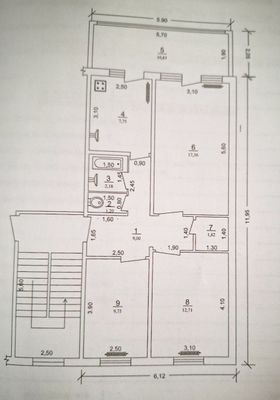 Фаргона Заканалда 3 хонали квартира сотилади. 3/5/5