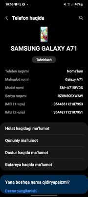 Samsung A71 xolati yaxwi