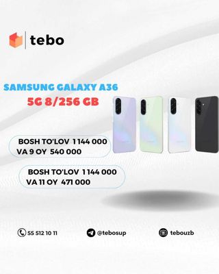 Samsung Galaxy A36 5G 8/256 GB Muddatli to'lovga