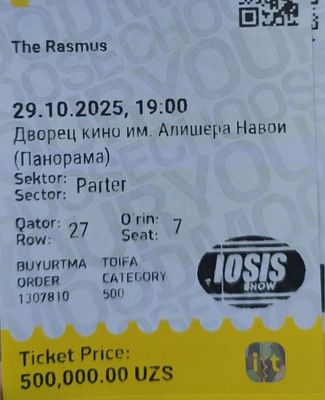 Билет на The Rasmus