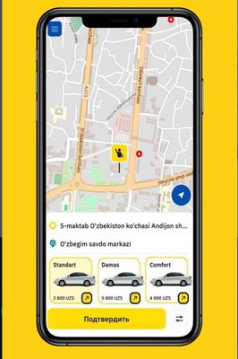 Taksi firmalar uchun haydovchi va foydalanuchi dasturlari mavjud