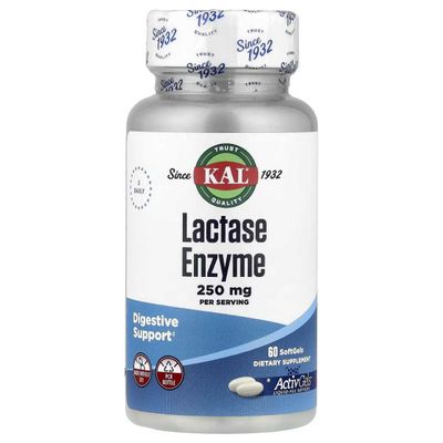 KAL, фермент лактаза, 60 капсул Лактоза, Lactase ensyme