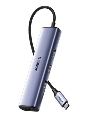 Ugreen USB-концентратор CM-475 Usb-C to 3*USB 3,0 Hub+RJ45 1000mb