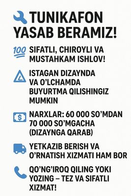Tunikabond yasab beramiz 60 mindan kv