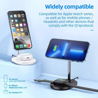 Wiwu Wi-W028 Qi2 Док-станция 3в1 MagSafe 15W iPhone 16 iWatch AirPods