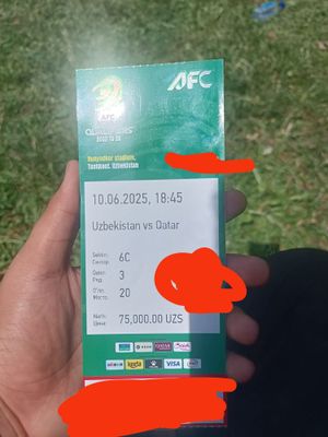 Oʻzbekiston va Qatar oʻyini uchun bilet bor 4 ta yonma yon