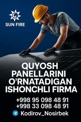 Quyosh panellari oʻrnatish eng yaxshisi 350$ 1kw