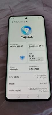 Honor x9b 8/256 holati ideal