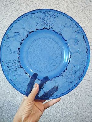 Синее блюдо фруктовница стекло