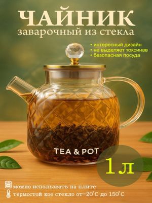 Shisha choynak, issiqqa chidamli shishadan, prujinali suzgichli, 1-lit