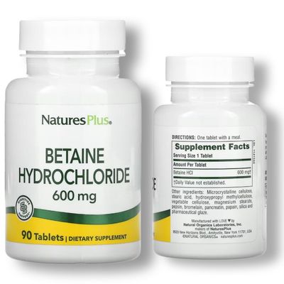 Бетаина гидрохлорид, NaturesPlus, Betaine Hydrochloride 90 таб