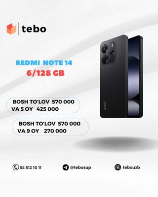 Redmi NOTE 14 6/128 GB Muddatli to'lovga