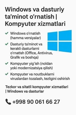 Windows va dasturiy ta’minot o‘rnatish | Kompyuter xizmatlari