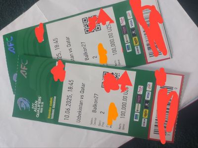 Uz vs Qatar kamfort biletlar 2 ta