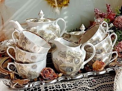 Чайный набор фарфоровый времен СССР " Перо Жарптицы "