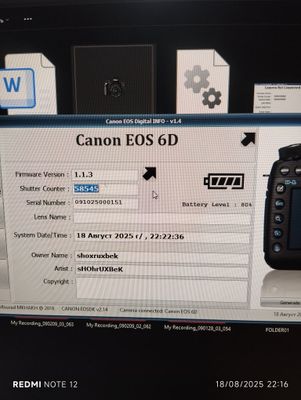 Conon eos 6d bodu sotiladi holadi yaqshi zor1ta batariya zariyatn