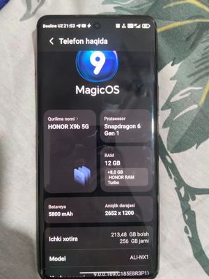 honor x9b 5g ram12/256gb sotiladi