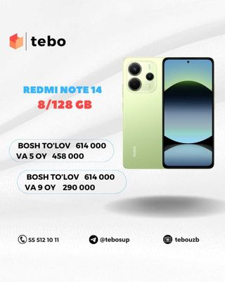 Redmi NOTE 14 8/128 GB Muddatli to'lovga