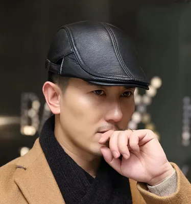 Мужская кепка шапка козырек из натуральной кожи