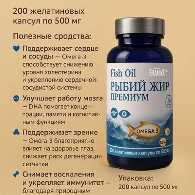Омега 3 Премиум Рыбий жир 500 мг № 100 капсул "ШАНАЗ"