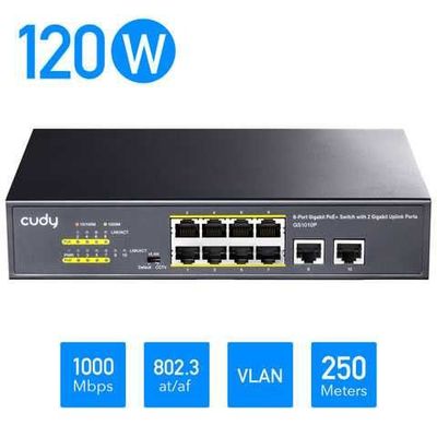 Свитч CUDY 8-Port Gigabit PoE+ Switch with 2 Gigabit Uplink Ports 120W