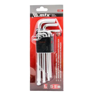 Набор ключей имбусовых HEX, 1,5–10 мм, CrV, 9 шт. с шаром// MTX