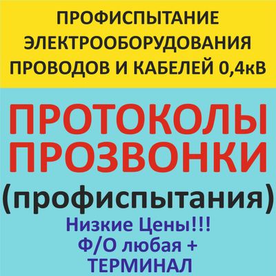 ПРОФИСПЫТАНИЕ Электрооборудования, проводов и кабелей 0,4кВ: