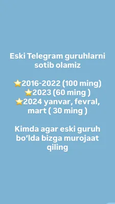 Eski Telegram guruhlarni sotib olamiz