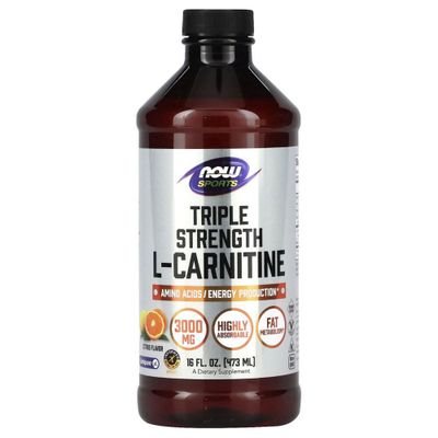 жидкий L-карнитин 3000мг NOW Foods, Sports,Triple Strength 473ml