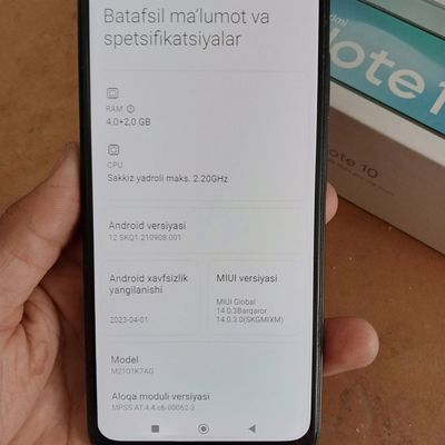 Redmi Mi note 10 operativ4+2 xotira 128