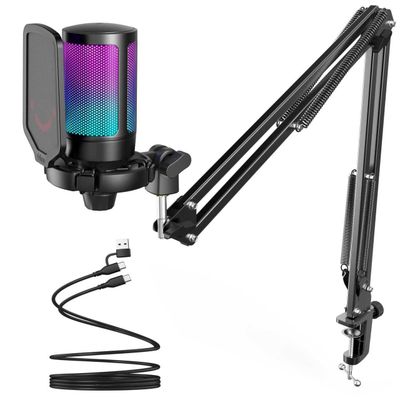 Fifine A6T USB Gaming Microphone Kit – Black (RGB boom arm edition)