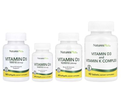 NaturesPlus, витамин D3, 125 мкг (5000 МЕ), 60 мягких таблеток