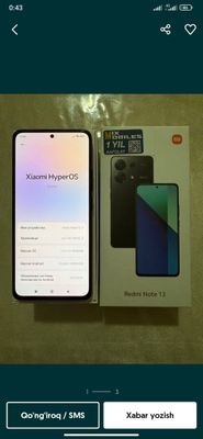 Redmi Note 13 Xotira 6/128GB Xolati ideal hamma joyi radnoy Rangi qora