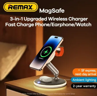 Remax RP-W90 3в1 Док-станция MagSafe 22W для iPhone 16 iWatch AirPods