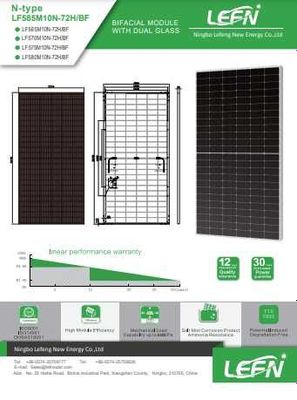 Новые солнечные модули LEFN 580W N-Type Bifacial с КПД 22,4!