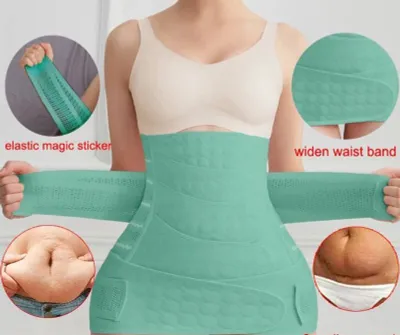 Послеродовая бандаж В картонной упаковке. Цвета зеленый и бежевый.