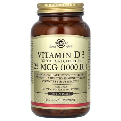 Витамин D3, 25 мкг (1000 МЕ) Solgar, Vitamin D3 250 капсул