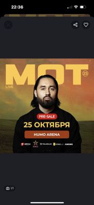 Билет на концерт Мота ,фан зона .