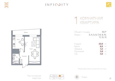 ПРОДАЖА квартира Infinity Ц-1 43м2