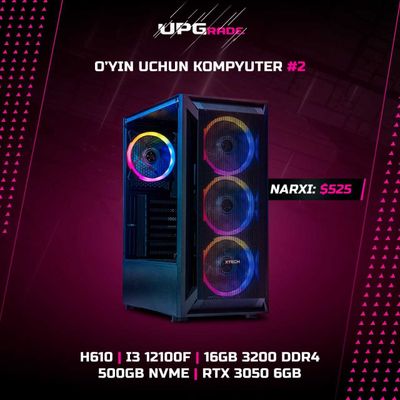 Игровой компьютер I3 12100F , RTX 3050 | Бесплатная Доставка