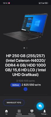 Hp noutbuk Celeron Office ishlari uchun hotirasi 1trb