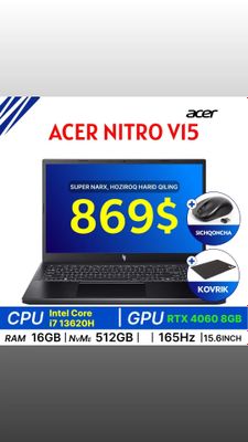 Acer Nitro V 15 i7 13620H 16gb 512ssd rtx 4060 8gb 869$