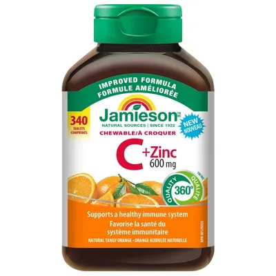 Витамин C+ Цинк Jamieson Chewable Vitamin C + Zinc, 600 мг, 340 шт