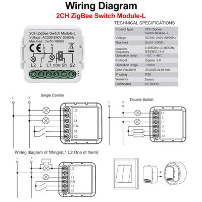 Умное реле Zigbee (без нейтрали) 2-chanel