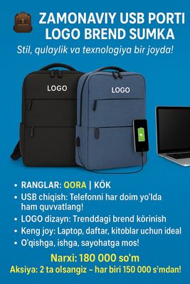 Brendli USB portli sumkalar ofis,maktab uchun hamyonbop va qulay!
