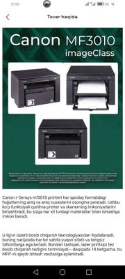 CanonMF3010 PRINTER sotiladi