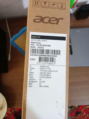 Acer core i5 8/512 GB sotiladi. Holati: 1 oy ishlatilgan, yangi.