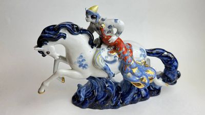 Фарфоровая статуэтка Иван Царевич на коне с жар птицей ЛЗФИ редкая