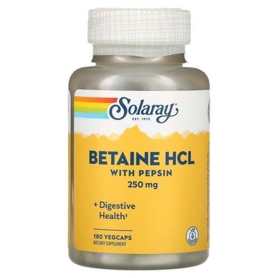 Betaine HCL with Pepsin Бетаин И Пепсин Solaray 180 капсул